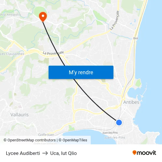 Lycee Audiberti to Uca, Iut Qlio map