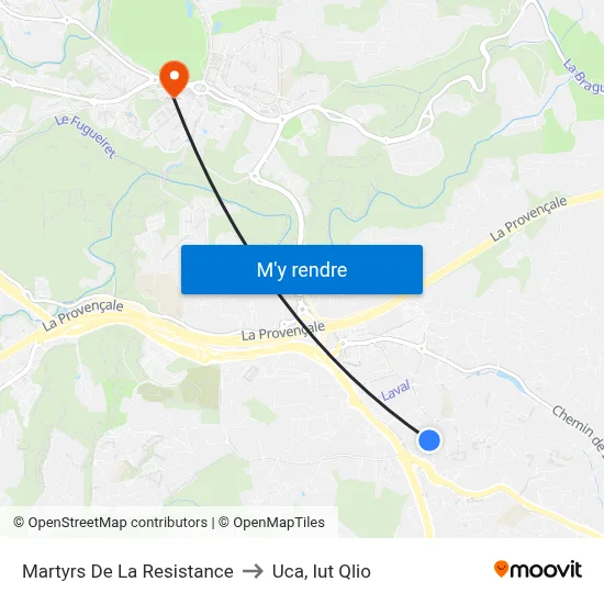 Martyrs De La Resistance to Uca, Iut Qlio map