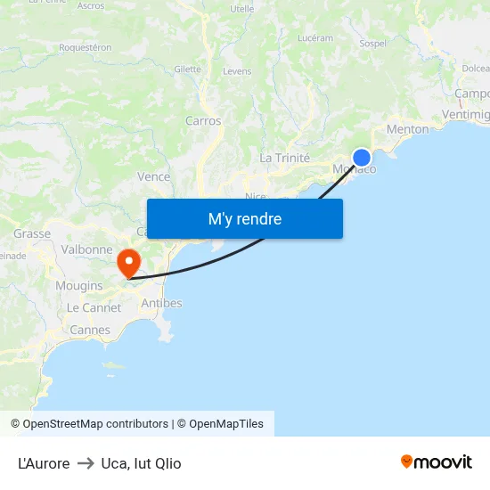 L'Aurore to Uca, Iut Qlio map