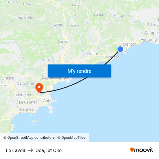 Le Lavoir to Uca, Iut Qlio map