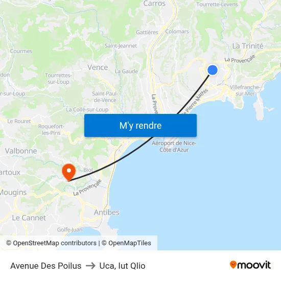 Avenue Des Poilus to Uca, Iut Qlio map