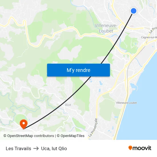 Les Travails to Uca, Iut Qlio map