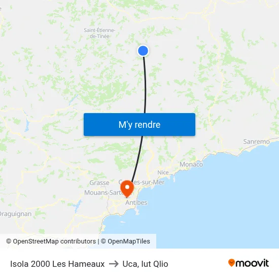 Isola 2000 Les Hameaux to Uca, Iut Qlio map