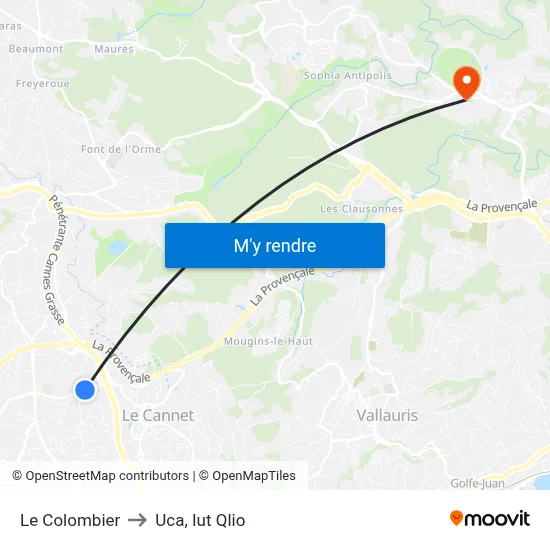Le Colombier to Uca, Iut Qlio map