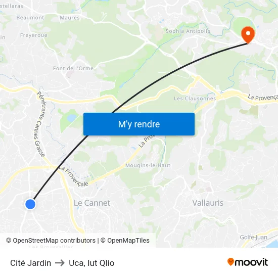 Cité Jardin to Uca, Iut Qlio map