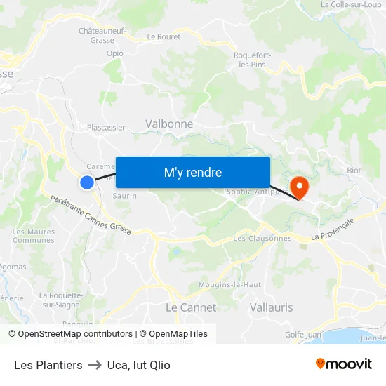 Les Plantiers to Uca, Iut Qlio map