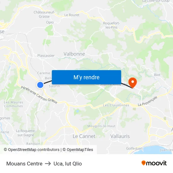 Mouans Centre to Uca, Iut Qlio map