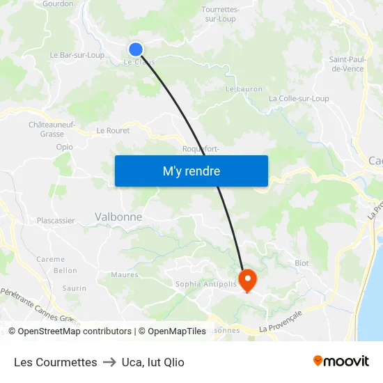 Les Courmettes to Uca, Iut Qlio map