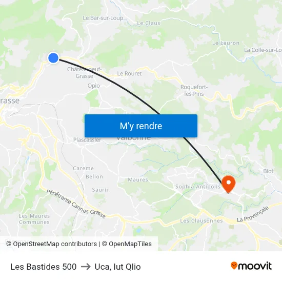 Les Bastides 500 to Uca, Iut Qlio map