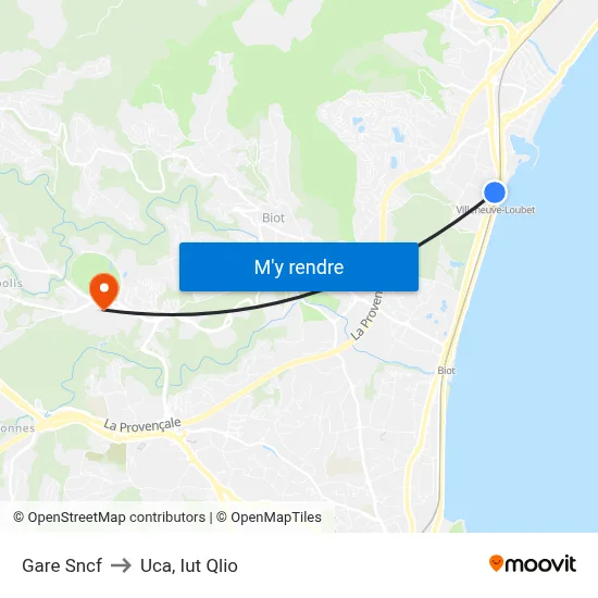 Gare Sncf to Uca, Iut Qlio map