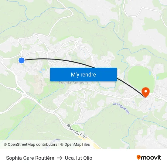 Sophia Gare Routière to Uca, Iut Qlio map