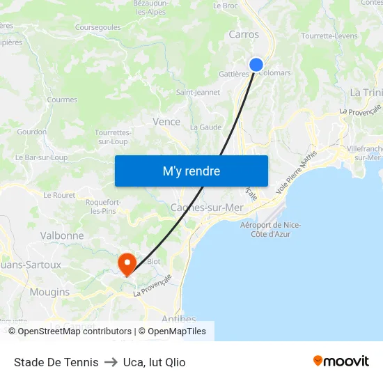 Stade De Tennis to Uca, Iut Qlio map