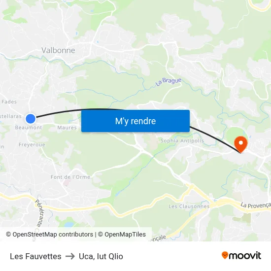 Les Fauvettes to Uca, Iut Qlio map