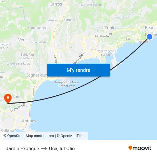 Jardin Exotique to Uca, Iut Qlio map