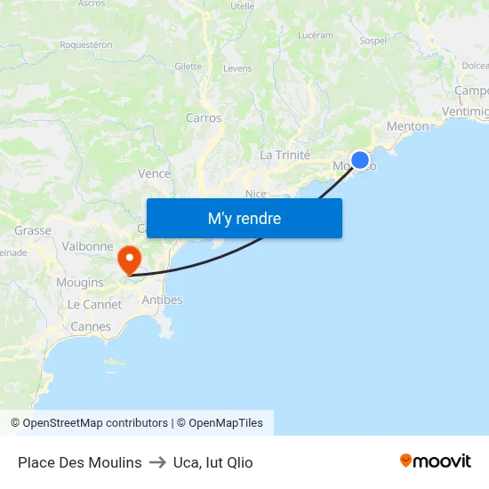 Place Des Moulins to Uca, Iut Qlio map