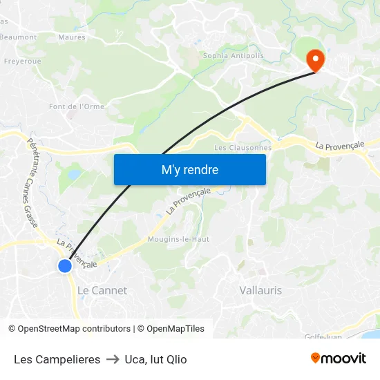 Les Campelieres to Uca, Iut Qlio map
