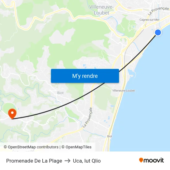 Promenade De La Plage to Uca, Iut Qlio map