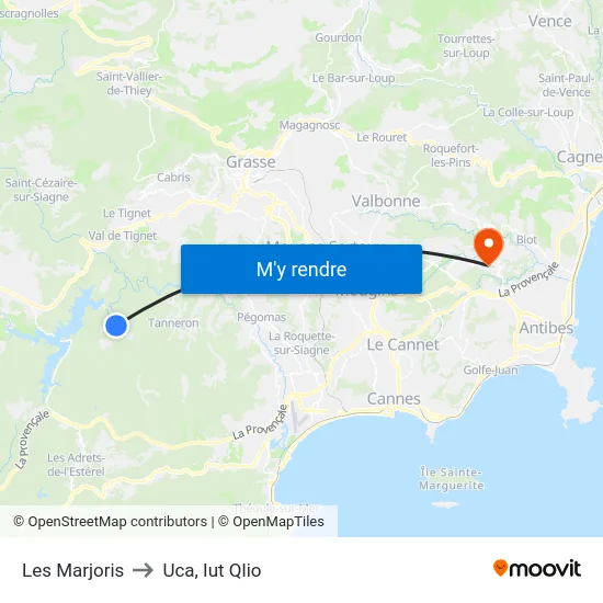 Les Marjoris to Uca, Iut Qlio map