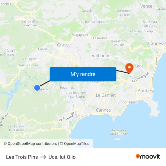 Les Trois Pins to Uca, Iut Qlio map