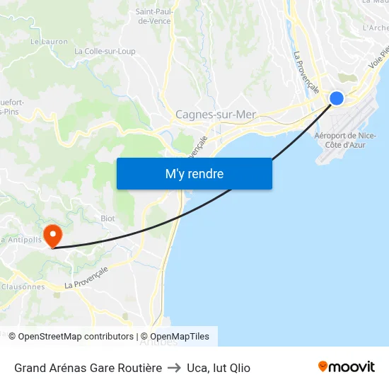 Grand Arénas Gare Routière to Uca, Iut Qlio map