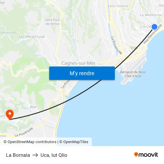 La Bornala to Uca, Iut Qlio map