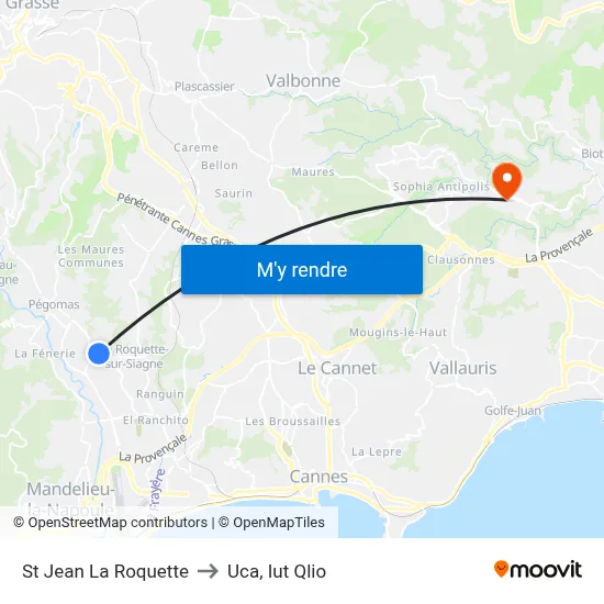 St Jean La Roquette to Uca, Iut Qlio map