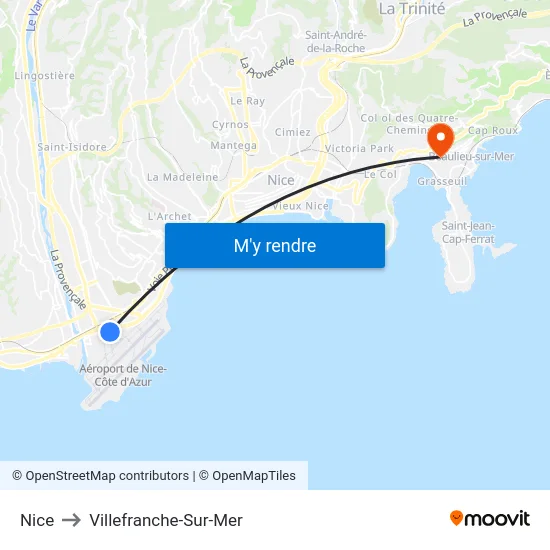 Nice to Villefranche-Sur-Mer map