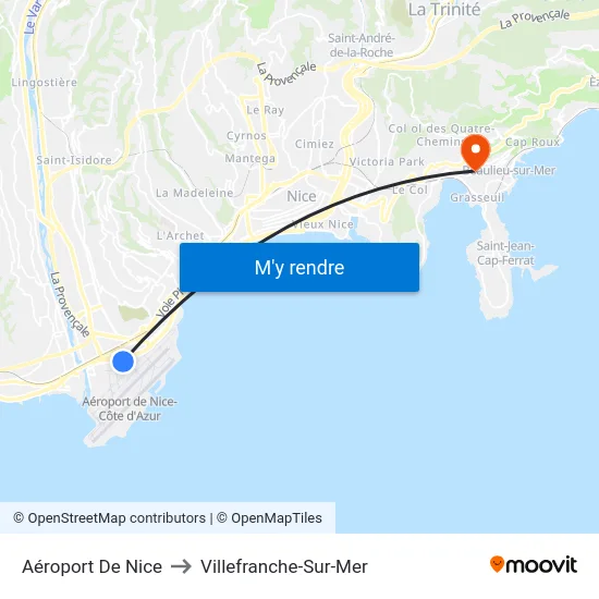 Aéroport De Nice to Villefranche-Sur-Mer map