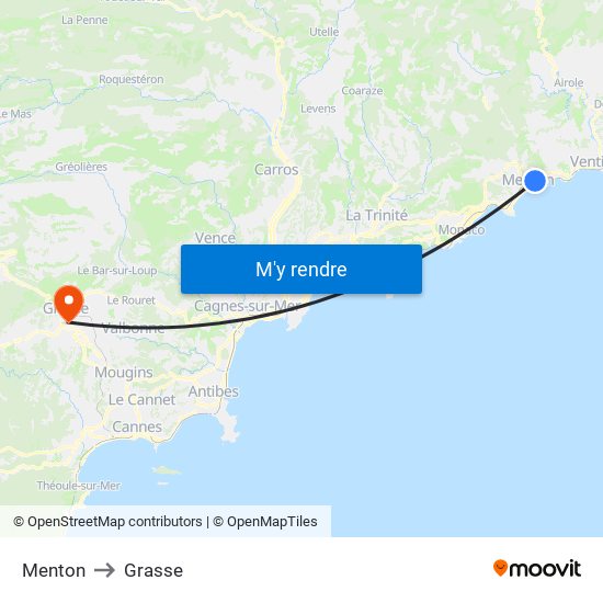 Menton to Grasse map