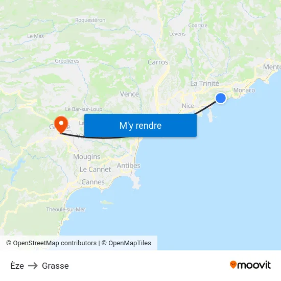 Èze to Grasse map