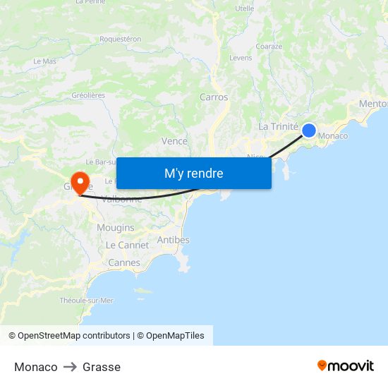 Monaco to Grasse map