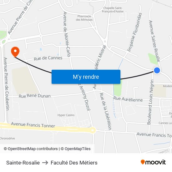 Sainte-Rosalie to Faculté Des Métiers map