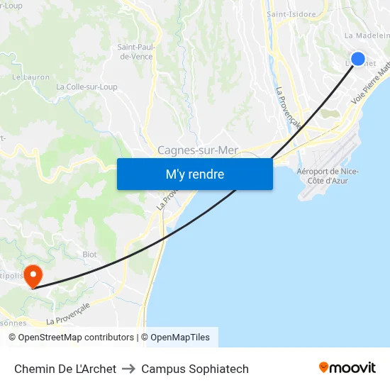 Chemin De L'Archet to Campus Sophiatech map