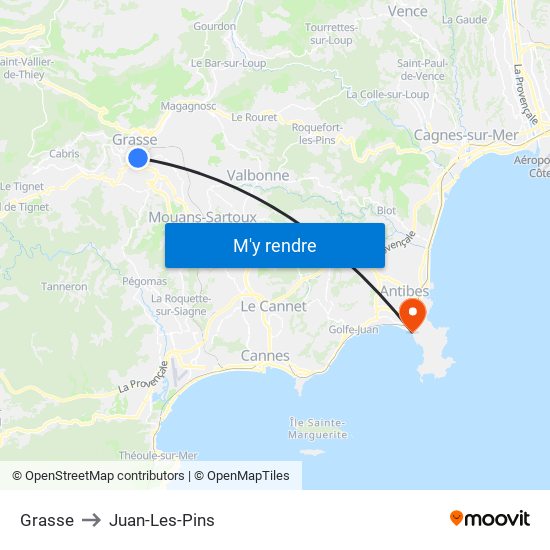 Grasse to Juan-Les-Pins map