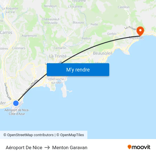 Aéroport De Nice to Menton Garavan map