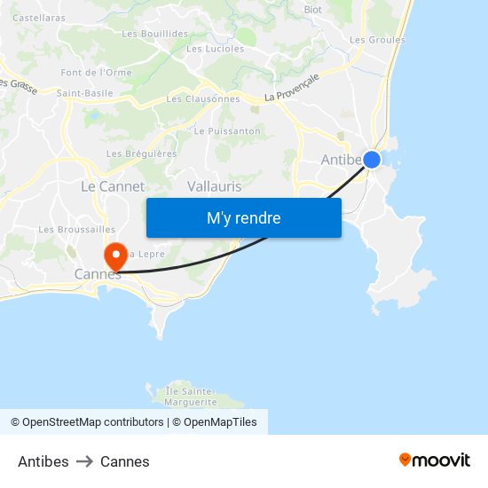 Antibes to Cannes map