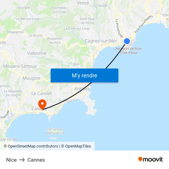 Nice to Cannes map