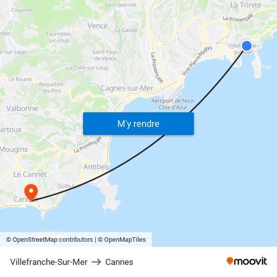 Villefranche-Sur-Mer to Cannes map