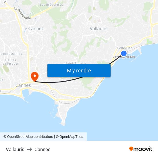 Vallauris to Cannes map