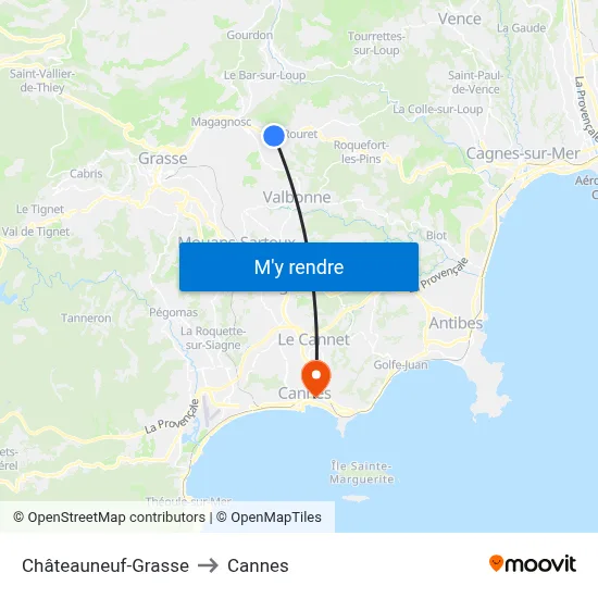 Châteauneuf-Grasse to Cannes map