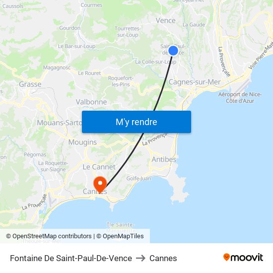 Fontaine De Saint-Paul-De-Vence to Cannes map