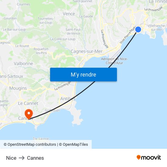Nice to Cannes map