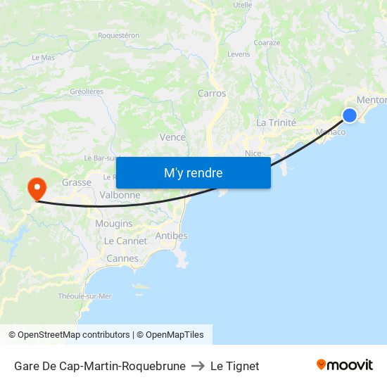 Gare De Cap-Martin-Roquebrune to Le Tignet map
