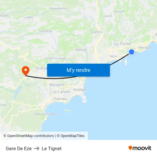 Gare De Eze to Le Tignet map