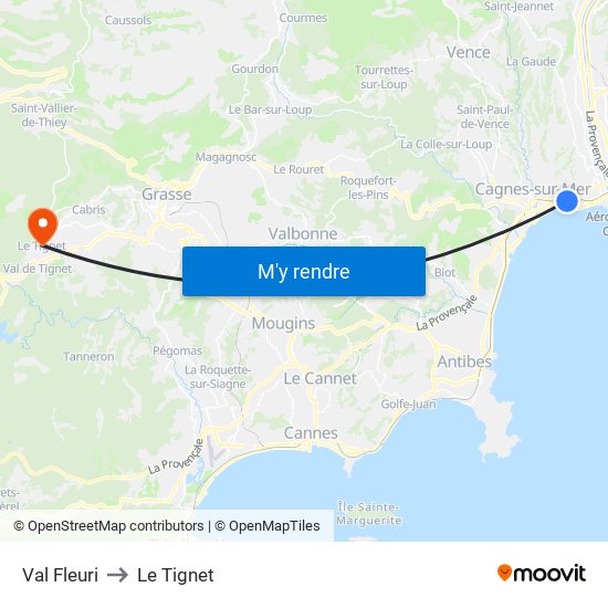 Val Fleuri to Le Tignet map