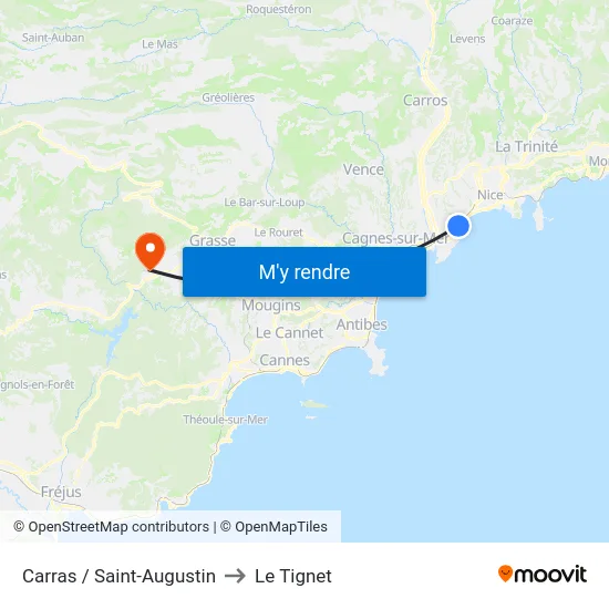 Carras / Saint-Augustin to Le Tignet map