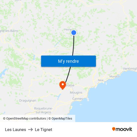 Les Launes to Le Tignet map