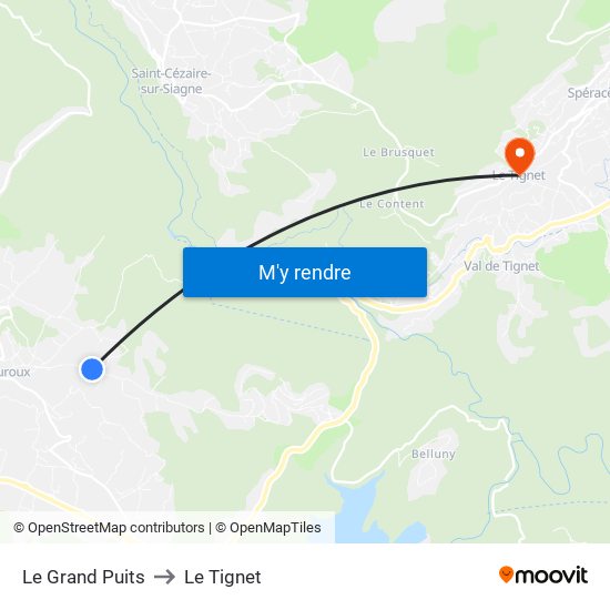 Le Grand Puits to Le Tignet map