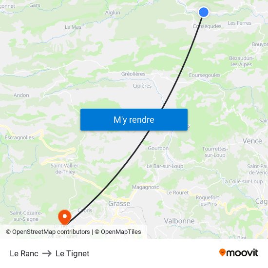 Le Ranc to Le Tignet map