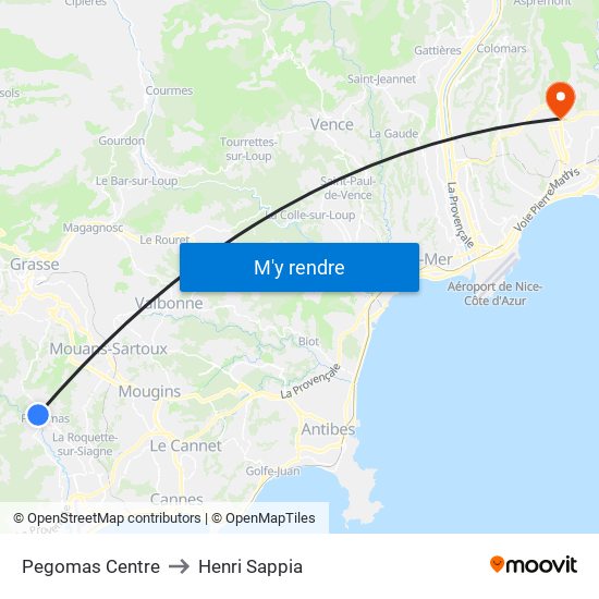 Pegomas Centre to Henri Sappia map